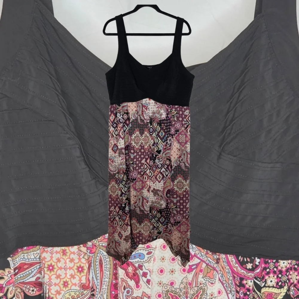 Sami & Jo 3X Boho Dress Black Multicolor Paisley Print 2739-R